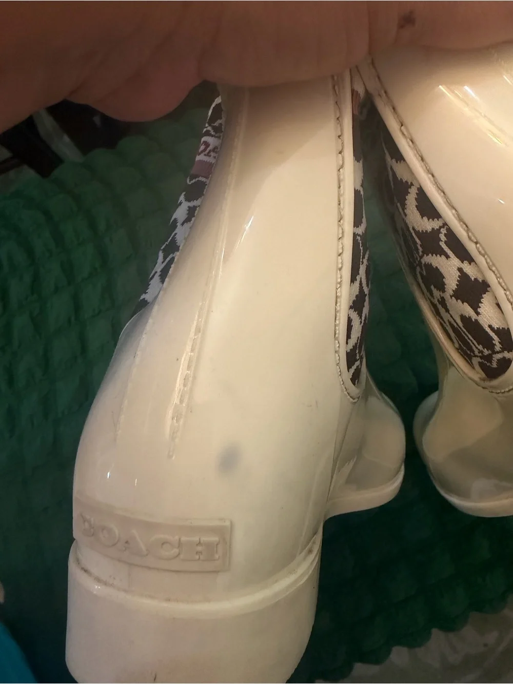Coach White Rain Boots with Black & White Signature Cuff